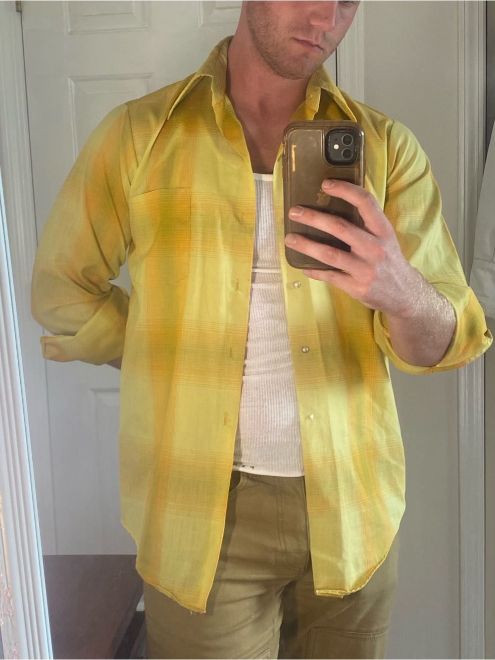 Men's Lightweight Yellow Plaid Shirt Jacket